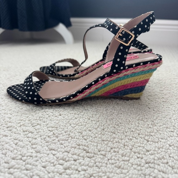 Betsey Johnson PolkaDot Espadrille Wedge Sandals 8.5Rainbow Rope Heel Retro Chic - Picture 1 of 7